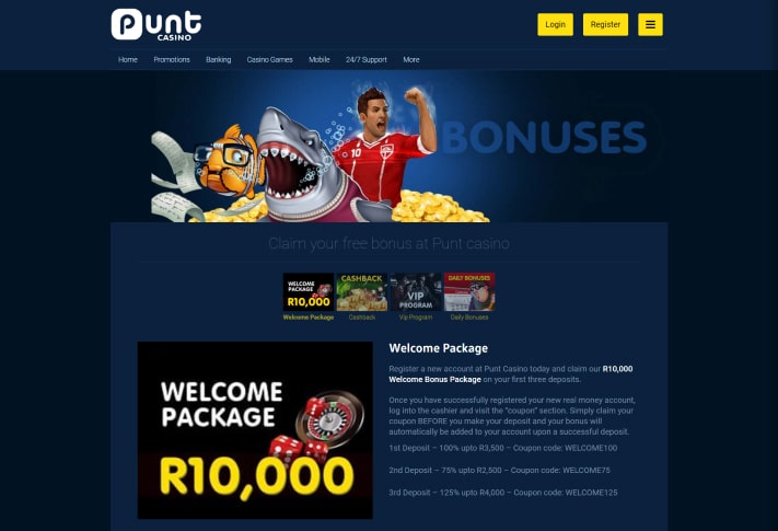 Punt Casino Promotions Screenshot